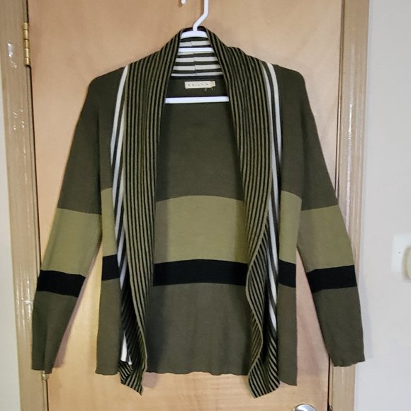 Kaily K L Cardigan Sweater Green Striped - Picture 1 of 5